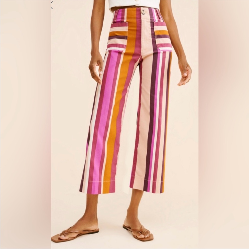 Maeve The Colette Pink and Orange Striped Cropped Pants
